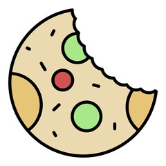 Bite cookie icon. Outline bite cookie vector icon color flat isolated on white