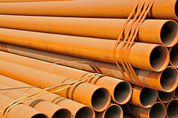 Stacked with rust of steel pipe