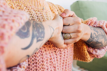 Closeup of woman's hands in yoga meditation mudra