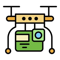 Drone video live icon. Outline drone video live vector icon color flat isolated on white