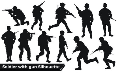 Collection of Soldier with gun silhouettes in different poses