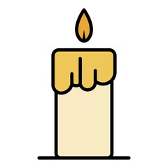 Wax burning candle icon. Outline wax burning candle vector icon color flat isolated on white