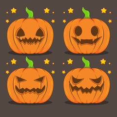 Set of Halloween pumpkins cartoon illustration