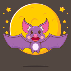 Cute bat flying in front of big moon