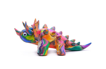 Triceratops, Cute Dinosaur isolated on white background. Handmade Colorful Dino (Rainbow Dinosaur) play dough for kids DIY (Do it yourself) class. Chameleon