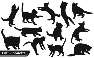 Collection of cats Silhouette in different positions