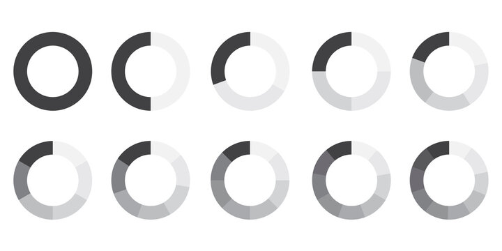 Circle part. Grey icon on white background. Round diagram part. Geometric element. Vector illustration. Stock image.
