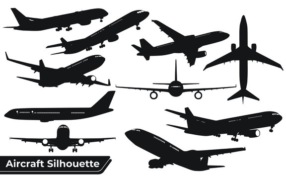 Collection of Airplane black silhouettes