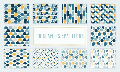 カラフルな北欧風アブストラクトシームレスパターン　セット