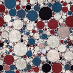 Seamless pattern of red white and blue circles packed tightly into sophisticated print. High quality illustration. Classy polka dot globe motif graphic design. Stylish elegant geometric orb material