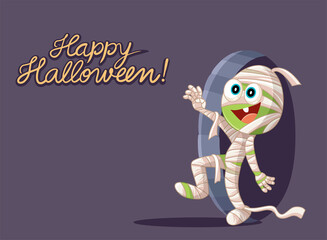 Funny Mummy Halloween Vector Card Illustration