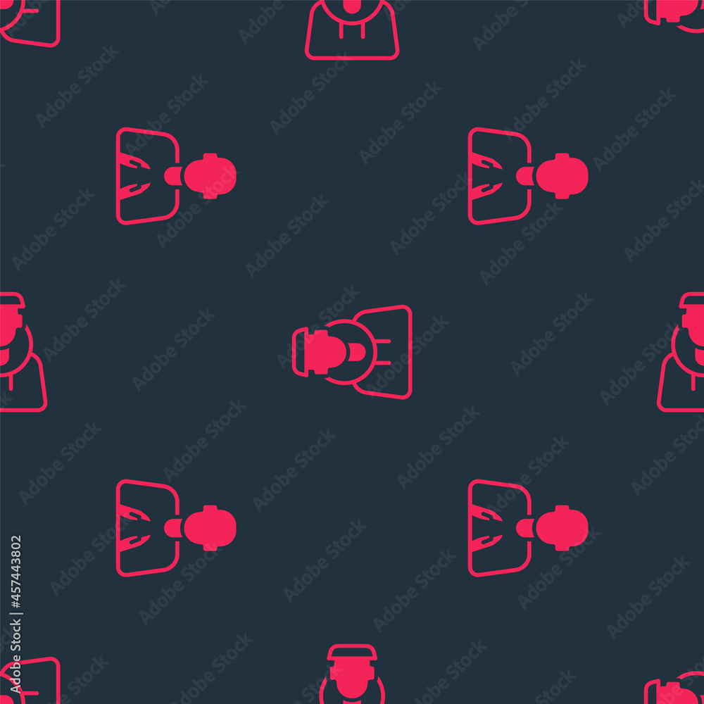 Poster set hands in praying position and monk on seamless pattern. vector
