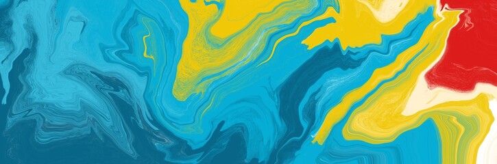 Abstract painting art with blue, yellow and red marble paint brush for presentation, website background, banner, wall decoration, or t-shirt design.