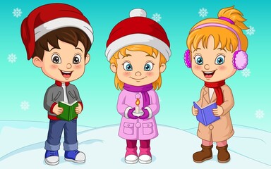 Cartoon kids singing christmas carols
