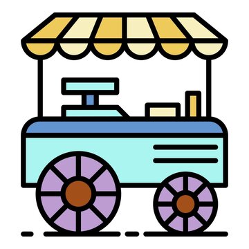 Burger Shop Cart Icon. Outline Burger Shop Cart Vector Icon Color Flat Isolated On White