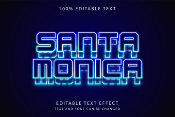 Santa monica,editable text effect blue gradation neon effect