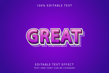 Fototapeta na wymiar Great,3 dimension editable text effect purple gradation pink cute line pattern style