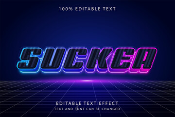 Sucker,3 dimension Editable text effect blue purple pink neon futurist style