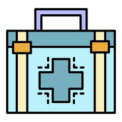 First aid kit box icon. Outline first aid kit box vector icon color flat isolated on white