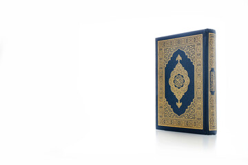 Islamic concept - The Holy Al Quran with written Arabic calligraphy meaning of Al Quran, Arabic...