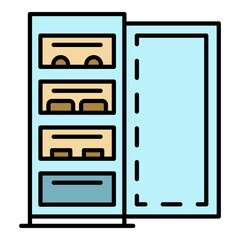 Open fridge icon. Outline open fridge vector icon color flat isolated on white