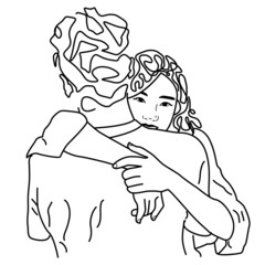 line art illustration of a couple hugging each other. boy hugging girl line art illustration.	