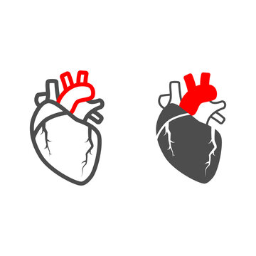 Heart valve problem line and solid icon, body pain concept, heart valves disease vector sign on white background, outline style icon for mobile concept and web design. Vector graphics.