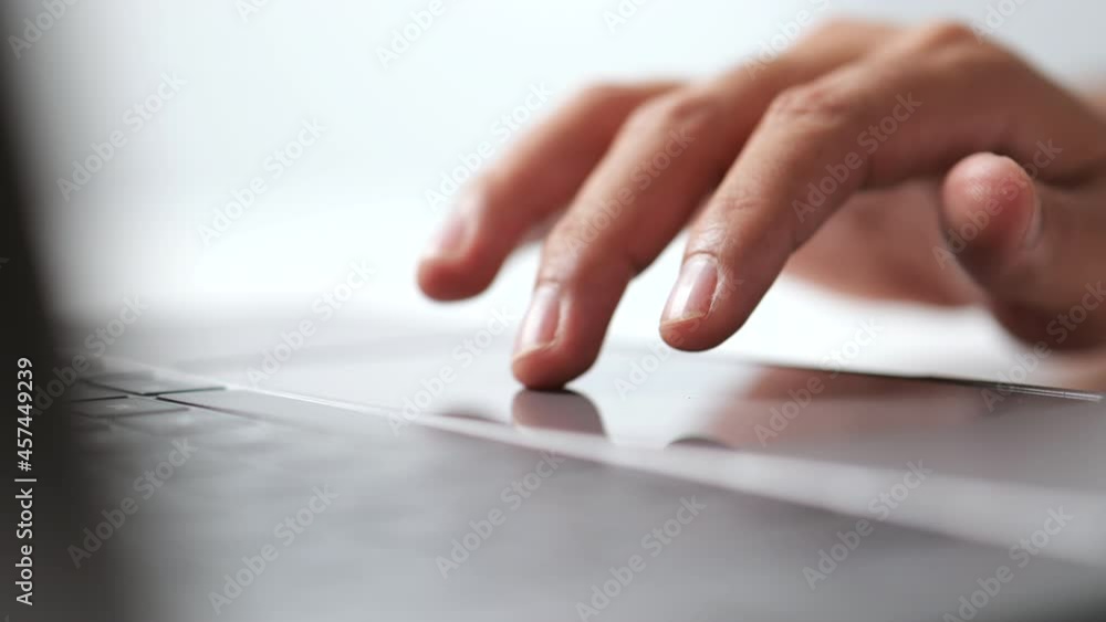Poster Man using laptop computer, working on new project idea at desk