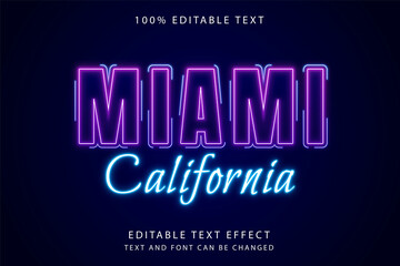 Miami california,3 dimension editable text effect modern pink gradation purple neon text style
