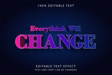 Fototapeta premium everything will change,3 dimension editable text effect modern pink gradation purple blue text style