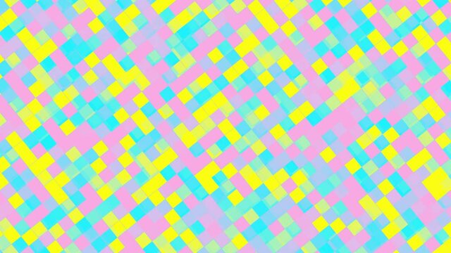 Colorful motion 4K background of randomly allocated square shapes.