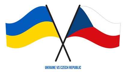 Ukraine and Czech Republic Flags Crossed And Waving Flat Style. Official Proportion. Correct Colors.