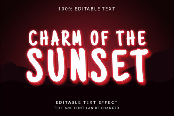 charm of the sunset,3 dimension editable text effect modern red gradation neon text style