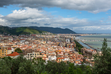 Naklejka na ściany i meble Aerial view of the Italian city of Salerno.