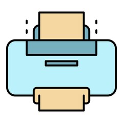 New printer icon. Outline new printer vector icon color flat isolated on white