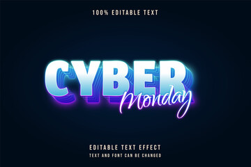 cyber monday,3 dimension editable text effect blue gradation purple neon text effect
