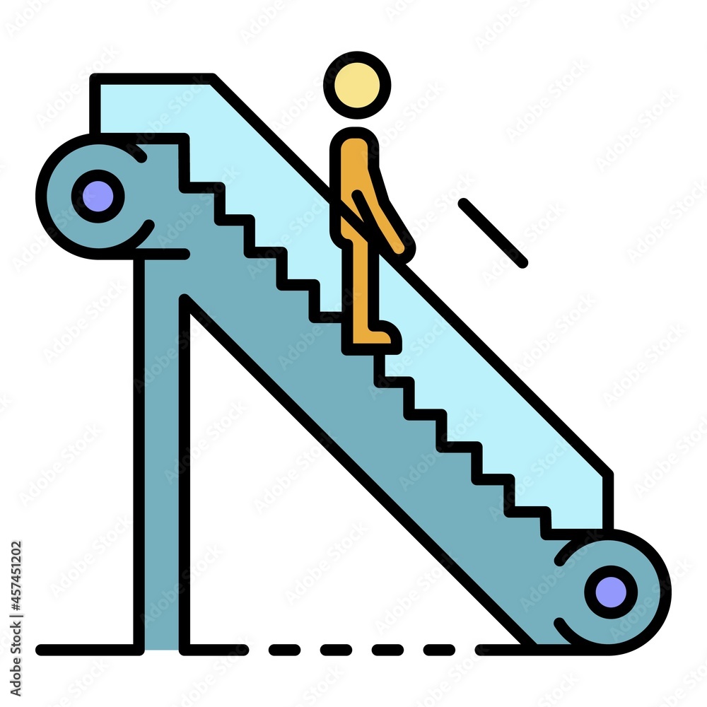 Aufkleber man escalator down icon. outline man escalator down vector icon color flat isolated on white