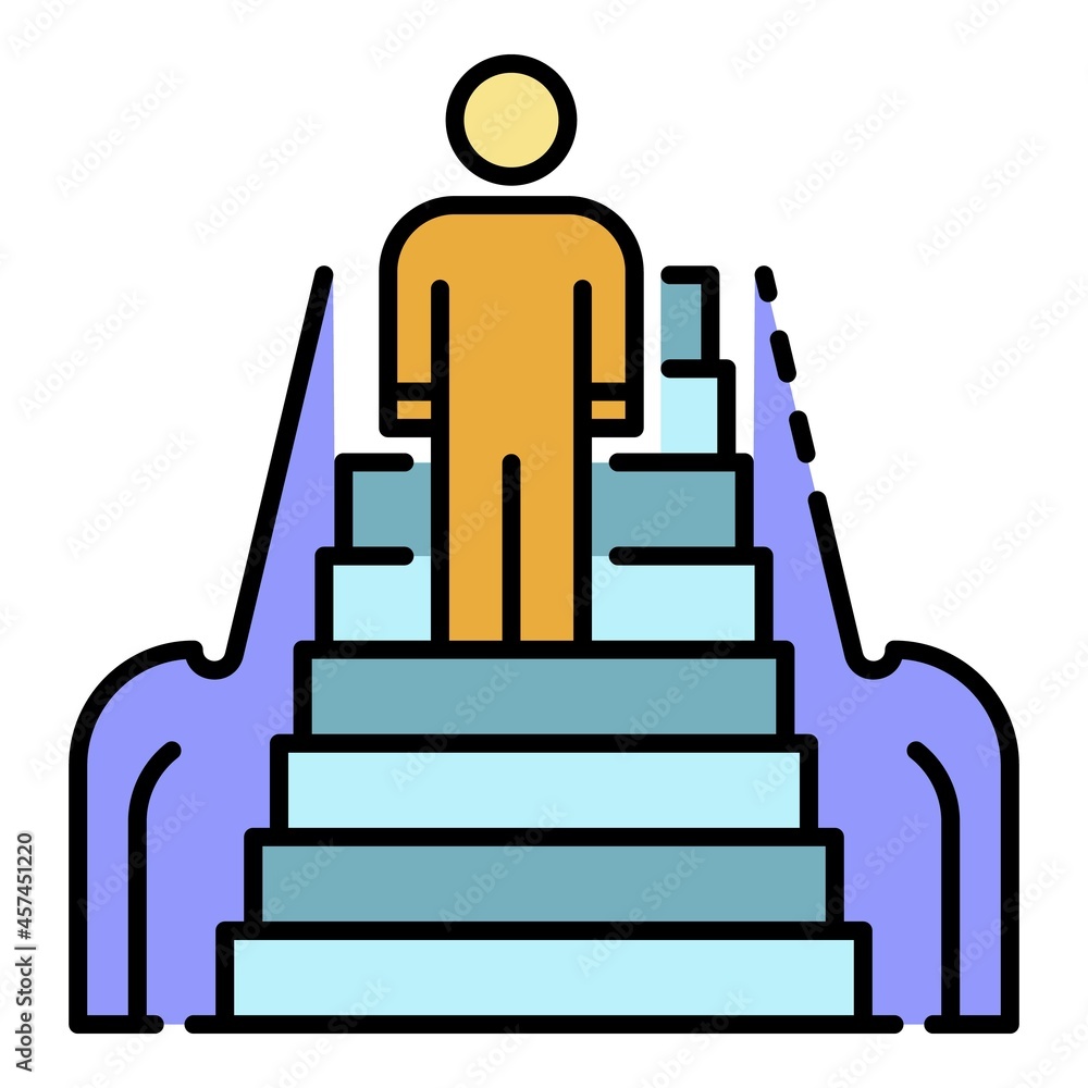 Poster front man escalator icon. outline front man escalator vector icon color flat isolated on white