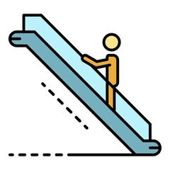 Man up escalator icon. Outline man up escalator vector icon color flat isolated on white