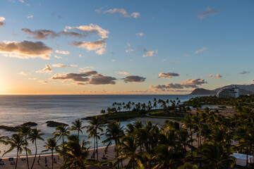 Beautiful panoramic west Oahu vista at sunset, Hawaii