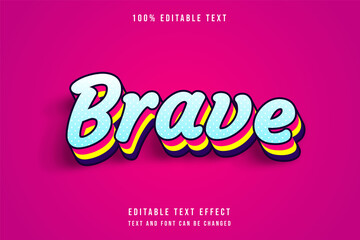 brave,3 dimension editable text effect blue gradation pink yellow purple text effect