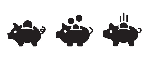 Piggy bank icon set. Vector graphic illustration. Suitable for website design, logo, app, template, and ui.