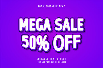 mega sale 50% off,3 dimension editable text effect pink gradation purple shadow style effect