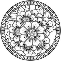 Circular pattern in the form of mandala with flower for henna, mehndi, tattoo, decoration. 