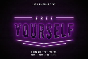 Free yourself,3 dimensions editable text effect pink gradation purple neon text style