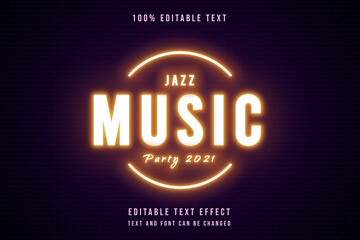 jazz music party 2021,3 dimensions editable text effect yellow gradation purple neon text style