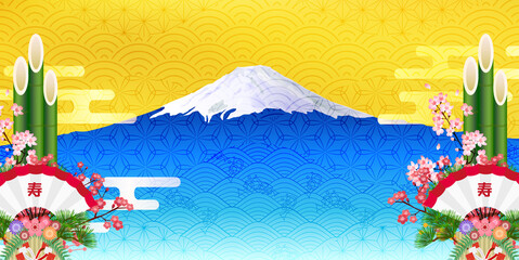 富士山　年賀状　和柄　背景