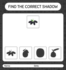 Find the correct shadows game with jambolan. worksheet for preschool kids, kids activity sheet