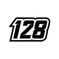 Racing number 128 logo on white background