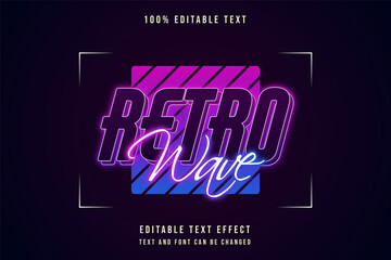 retro wave,3 dimensions editable text effect pink gradation purple blue neon text style